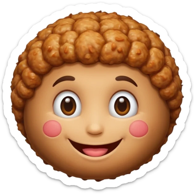 Una polpetta di carne con i capelli ricci scuri e una faccia sorridente  sticker