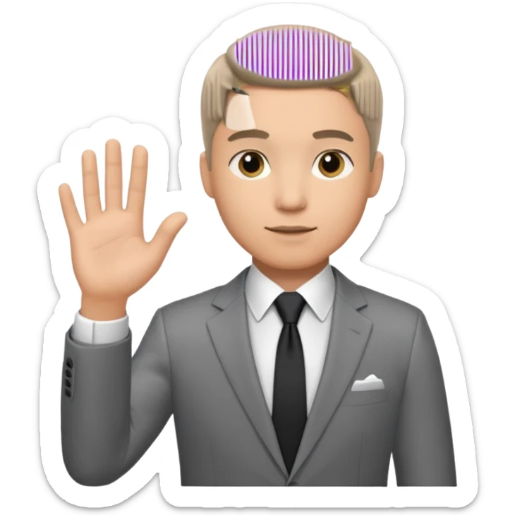 The businessman extends his hand to the side, as if he is about to give something. sticker