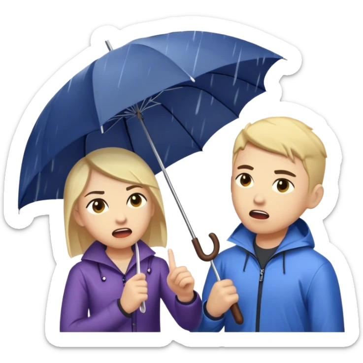 A person stands in the rain holding an umbrella, while another person outside of the umbrella (the narcissist) screams at the storm, getting drenched. The first person looks calm and dry, choosing to protect themselves rather than fight the uncontrollable.  sticker