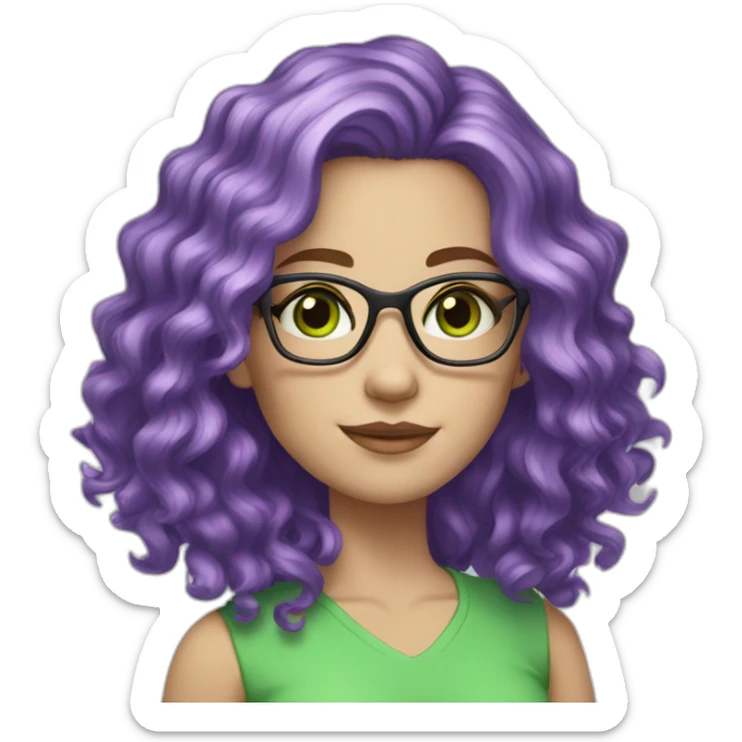 white-girl-purple-wavy-hair-green-eyes-square-glasses sticker