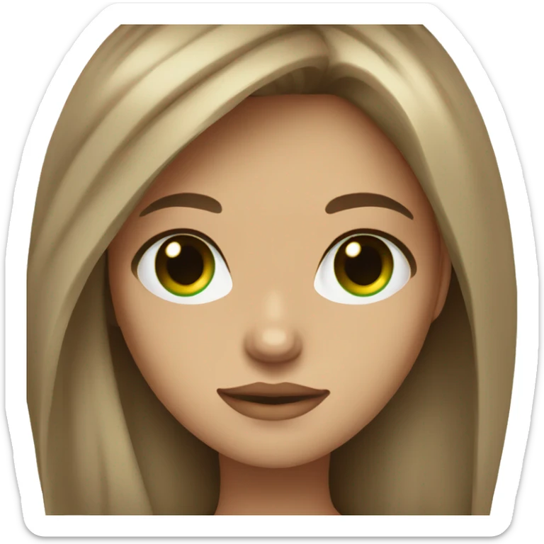 baddie long brown hair with green eyes beige skin sticker