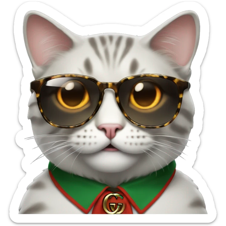 cool emoji cat, wearing gucci glasses, with glowing grills and fangs sticker