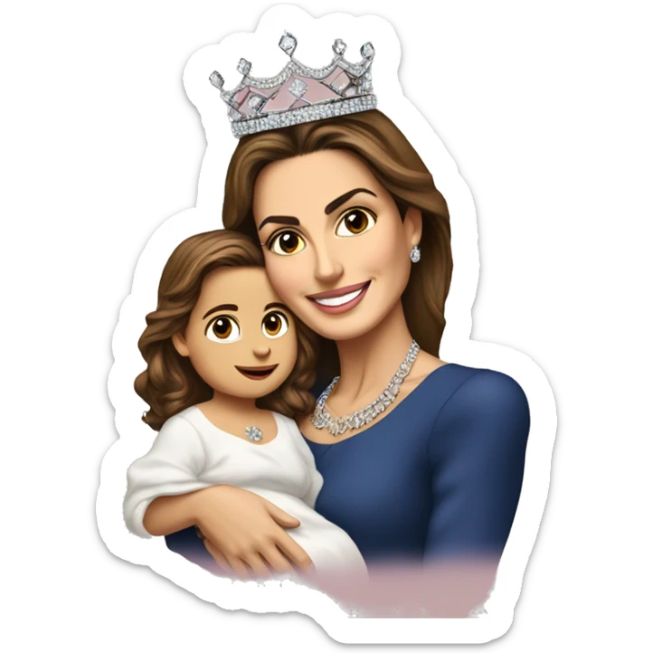 Queen rania of Jordan holding a baby girl and wearing diamond crown  sticker