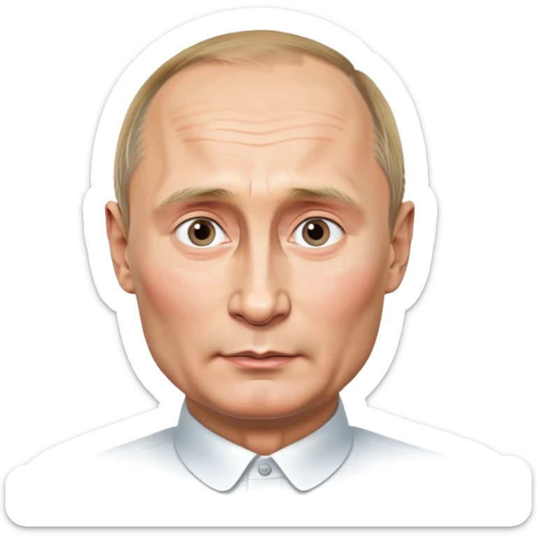 photorealistic emoji style portrait of Vladimir Putin, round face, lifelike facial features, clean background sticker