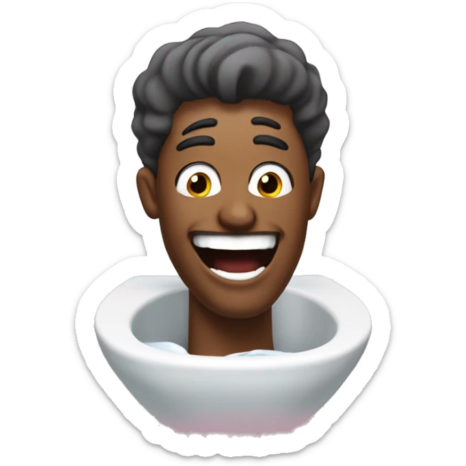 Mans head and neck coming out of toilet while singing with a look of happiness sticker