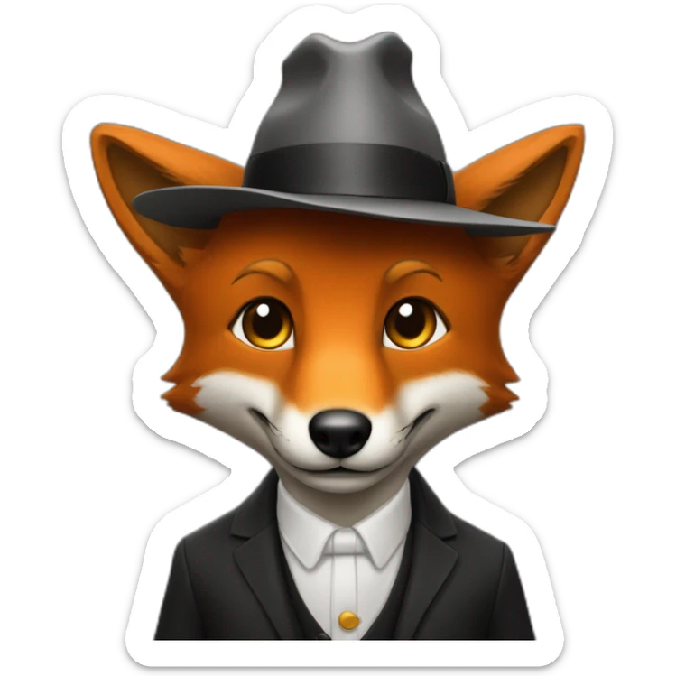 Un renard en costume noir avec un chapeau qui salut avec la main sticker