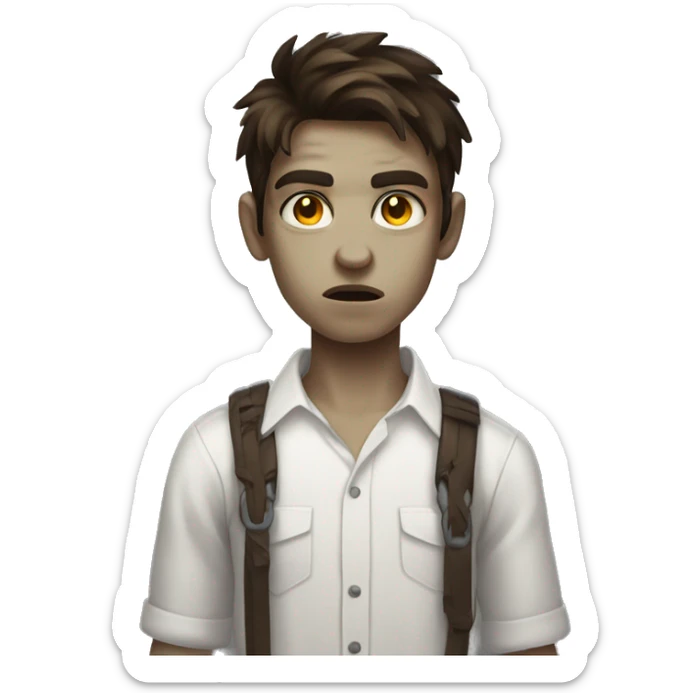 teen boy zombie with medium dark brown hair and white shirt sticker