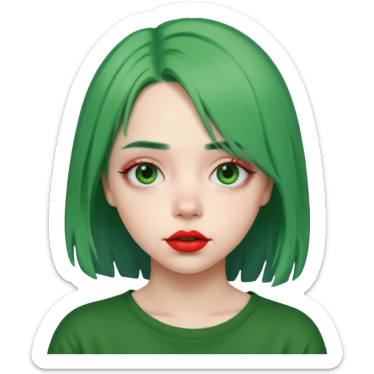 girl with green hair like Billie Eilish and red lipstick sticker