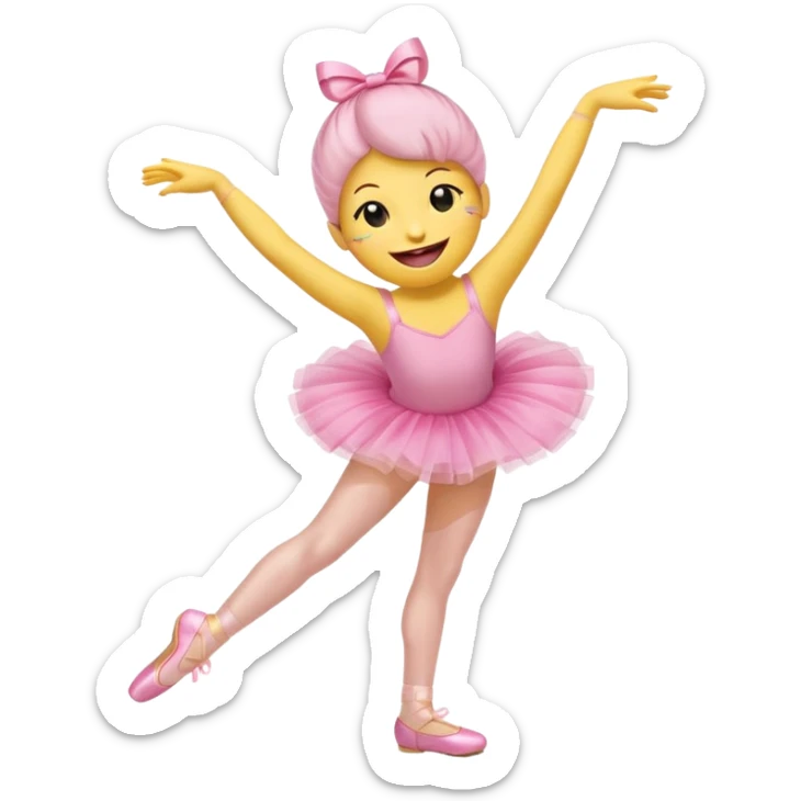 Smiley face emoji laughing with a tutu attached and legs and point shoes sticker