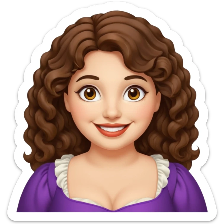 30 yr old italian woman, chubby, brown wavy hair, big brown eyes, huge smile, fancy dress sticker