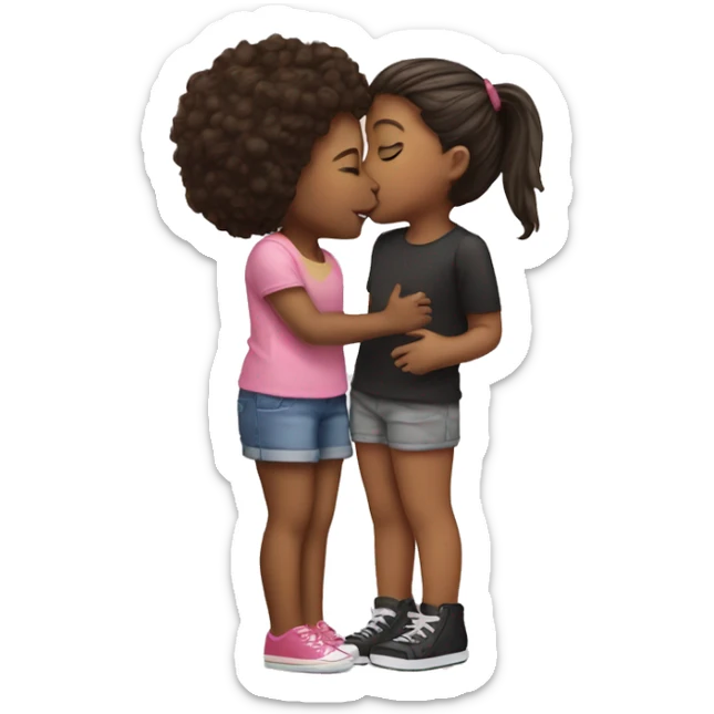 girl kissing girl on the cheek sticker