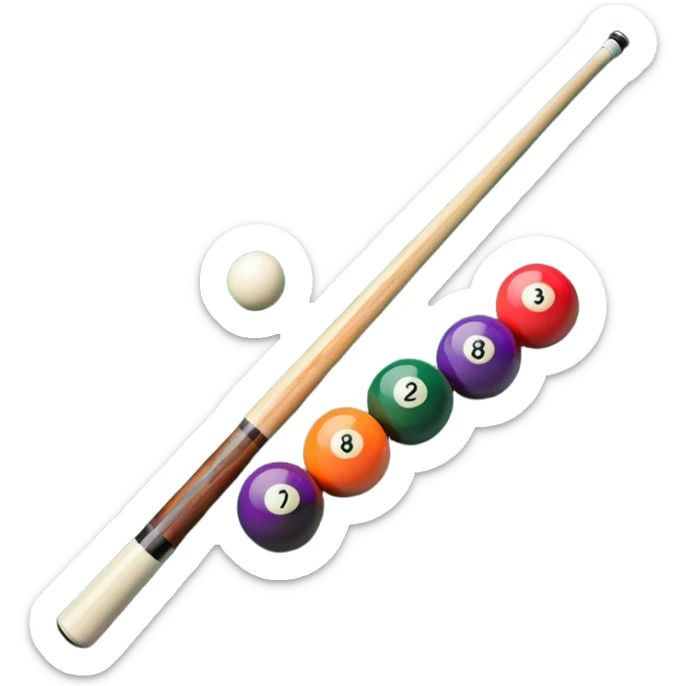A close-up of a pool cue aimed at a set of colorful billiard balls resting on a green felt table. The focus is on the cue stick and the arrangement of balls, with subtle details of the game’s texture and atmosphere, emphasizing the precision and skill of billiards. sticker