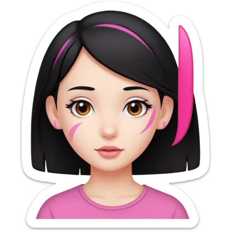 girl with black hair and pink streak by ear sticker