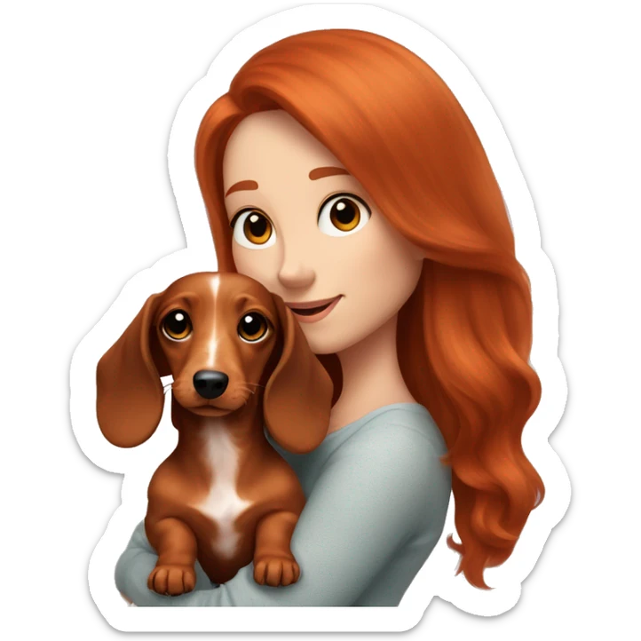  puppy longhair dachshund fair colours and her owner a redhead woman sticker