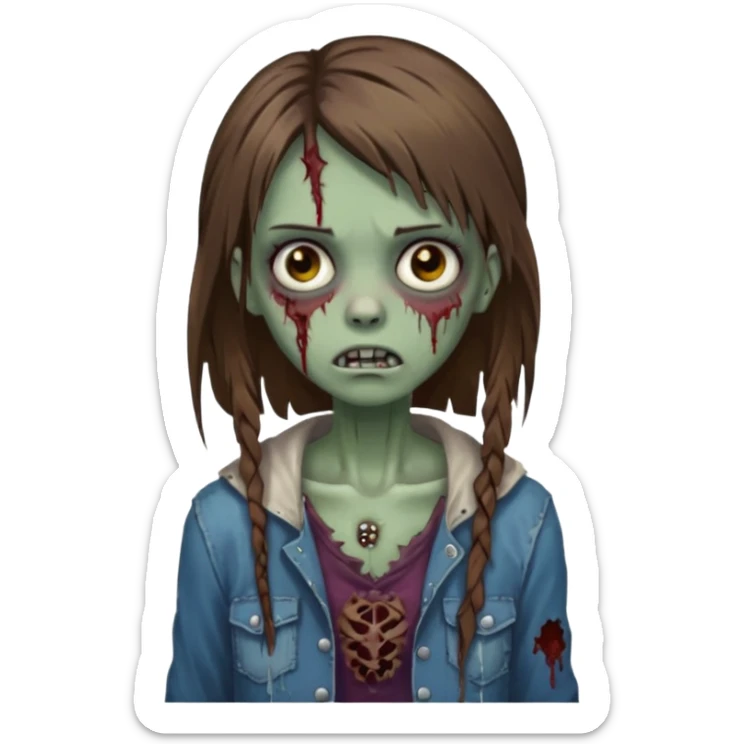 a zombie girl with straight brown hair long with piercings sticker