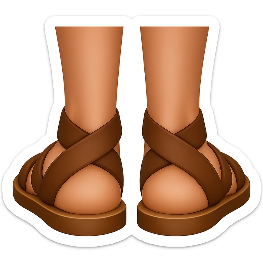 Backview of feet in ancient style sandals, in emoji style with transparent background. sticker