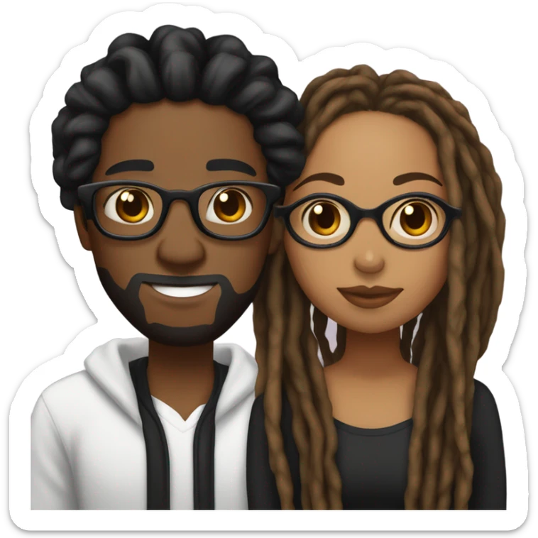 black couple with locs, male lightskin with long black locs, female brown skin with glasses and BLACK locs tied up kissing full body sticker