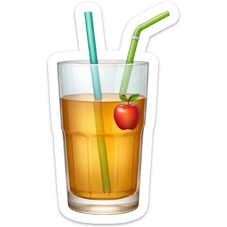 Apple juice in large glass with starw and a piece of apple at the side  sticker