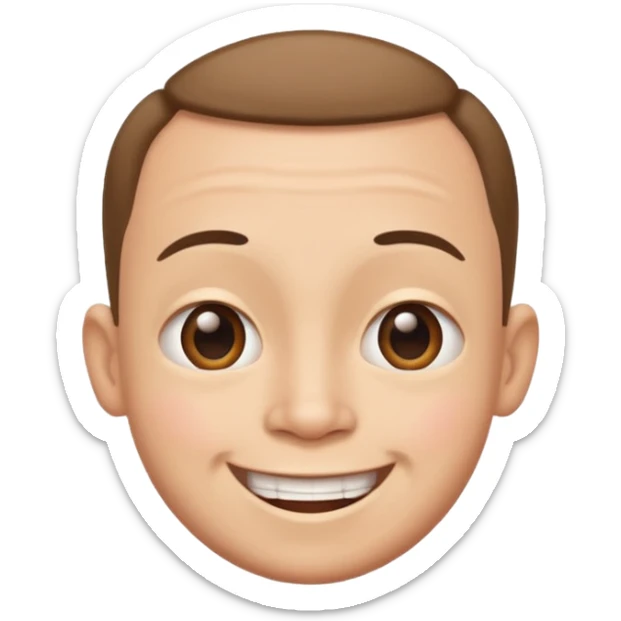 Funny caricature style cartoon, big head small body, happy face sticker