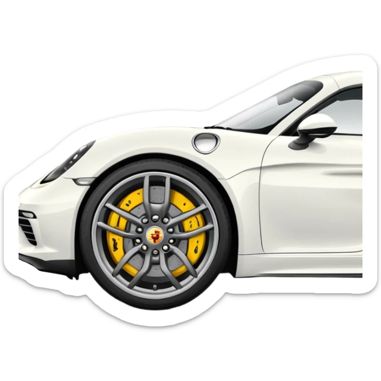 Matte White colored exterior 2024 Porsche 718 Cayman GTS 4.0 with "yellow ceramic brake calipers" only and dark silver anthracite rims sticker