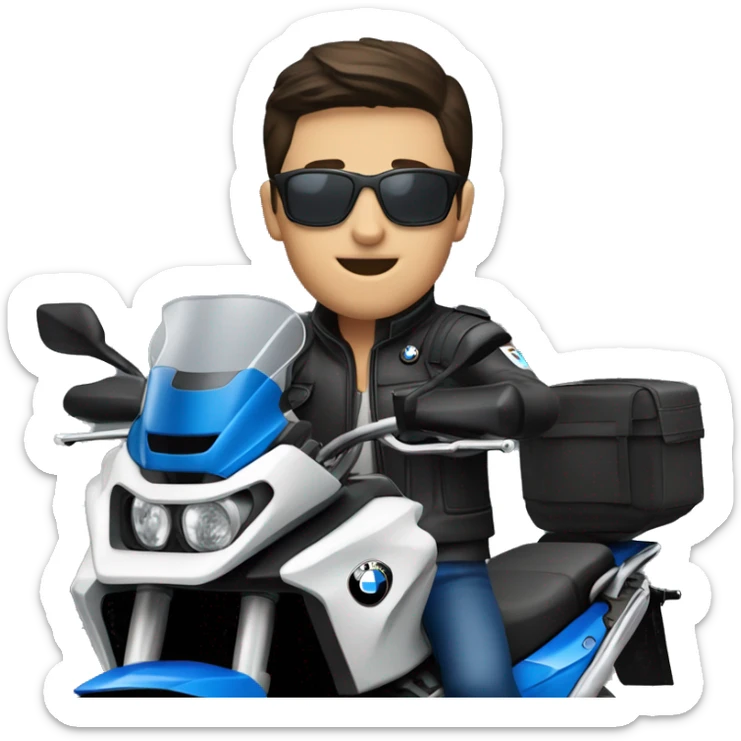 motorcycle bmw gs 1250 black male rider on bike dark hair blue eyes sticker