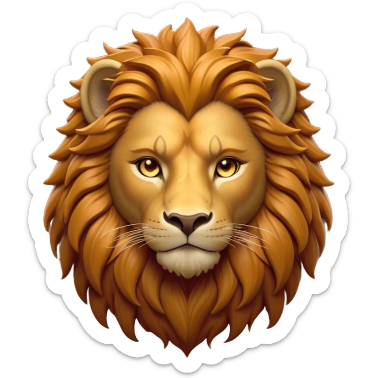 Cinematic Noble Lio Cub Portrait Emoji, Poised and regal, with a powerful, muscular build and a majestic, tawny mane, deep-set soulful amber eyes, Simplified yet sharp and sophisticated features, highly detailed, glowing with a warm, dignified glow, high shine, intelligent and fierce, stylized with an air of wild majesty, focused and attentive, soft glowing outline, capturing the essence of a watchful and confident king, so majestic it feels as though it could roar out of the screen with effortless authority! sticker