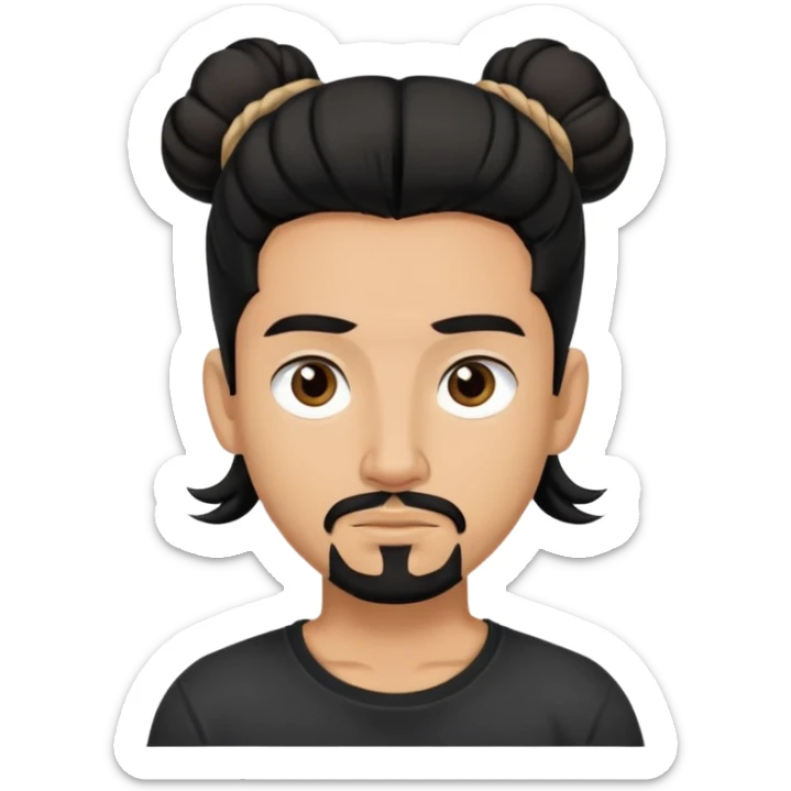 Cowboy with black long hair in a bun, brown eyes, tan skin and light black goatee black t shirt  sticker