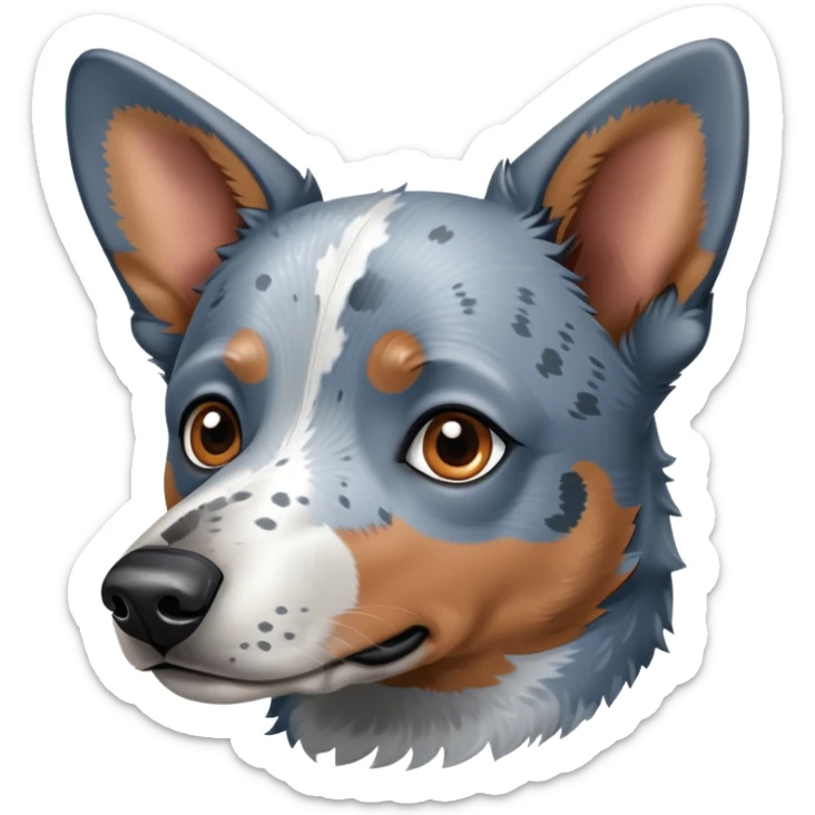 head shot of a blue heeler cattle dog with speckled blue-gray coat and pointed ears sticker