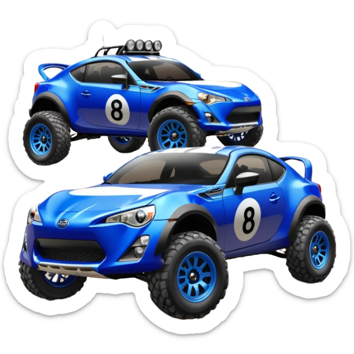 2013 scion fr-s ultramarine off road 4wd monster Baja dessert stadium racer number 86 with large mirror chromed wheels and wide long travel suspension  sticker