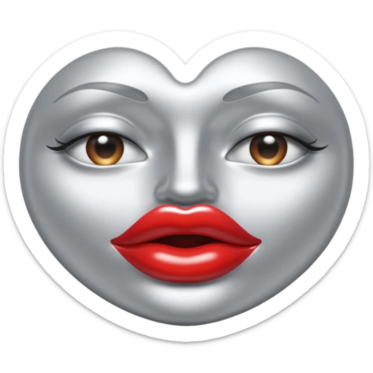 A seductive pair of slightly parted lips emoji made of liquid silver chrome, smooth glossy metallic surface, soft sensual curves, subtle reflections, luxury sexy aesthetic, minimal iOS emoji style, centered composition, clean white background, soft studio lighting, no text sticker
