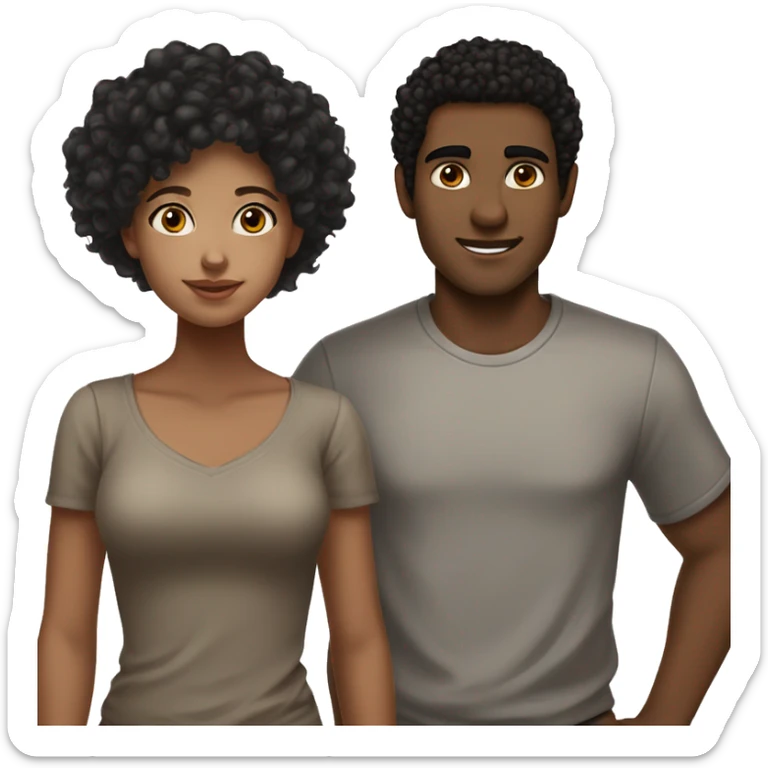 A couple where the girl has black hair fair skin and brown eyes and the boy has medium tone skin black some what curly hair and brown eyes  sticker