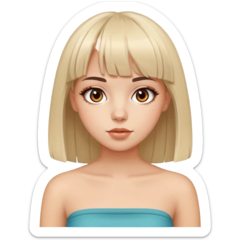 pale girl, who has straight medium length hair with bangs, brown eyes and abg make-up and wearing a tube sticker