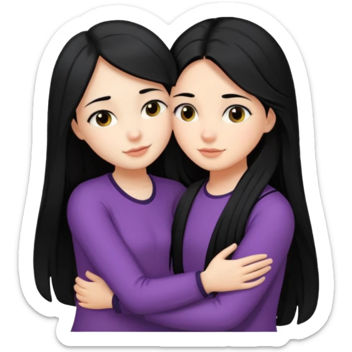 girl with black long hair hug girl with black mid length hair sticker