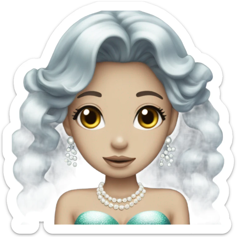 mermaid hime gyaru girl, dark hair with pearls sticker