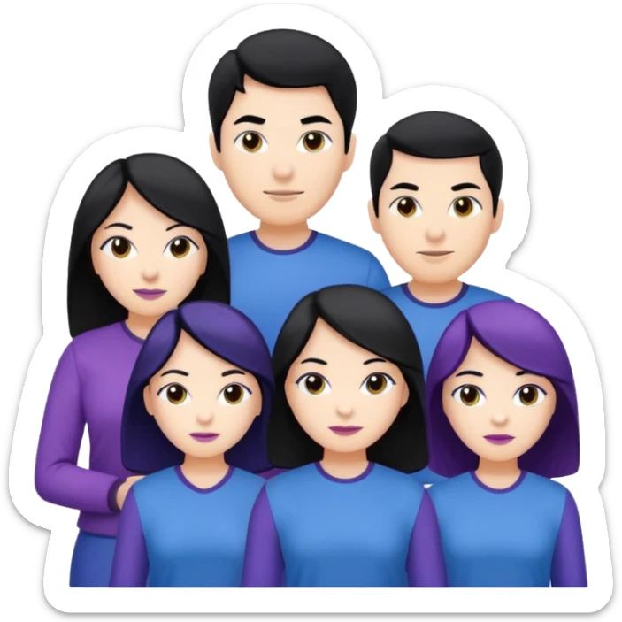 4people 2 men and 2 women. with black hair and white skin. ready to create a team. with blue and purple clothes sticker