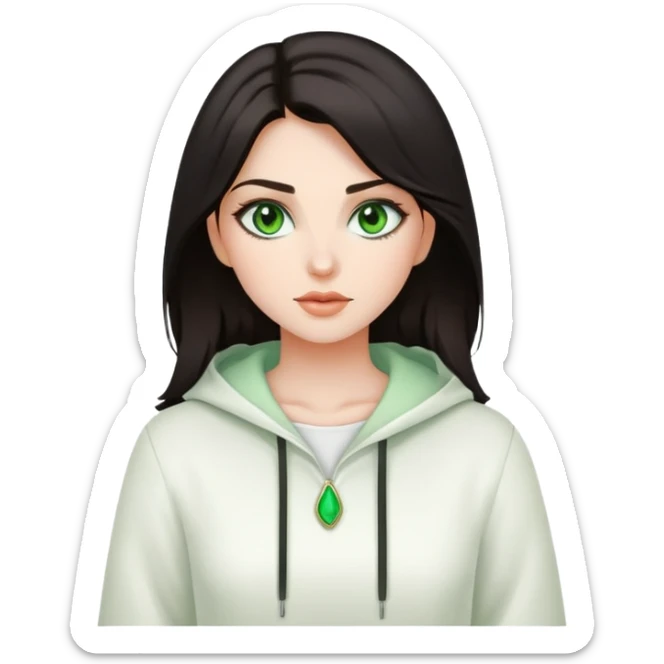 menina bonita, cabelo escuro, pele clara, olhos verdes, roupa branca estilosa sticker