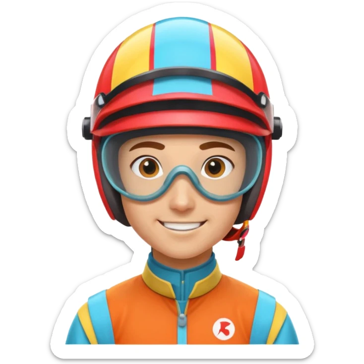 horse race jockey portrait, head and shoulders only, wearing colorful racing helmet and goggles, sporty uniform collar, confident smile, 3D cartoon, mobile game icon style, clean background, no text, no watermark
 sticker