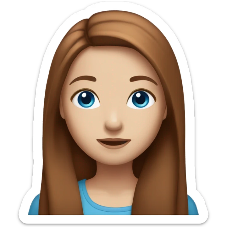 Girl with auburn brown long straight hair and blue eyes sticker