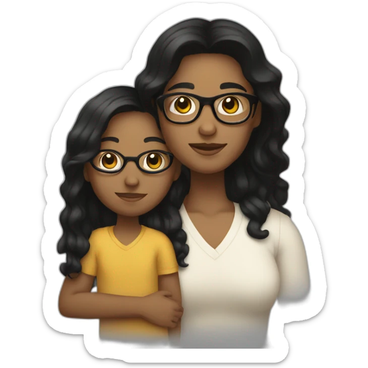 a person with glasses and black hair holding a child who has the hair dark blond sticker