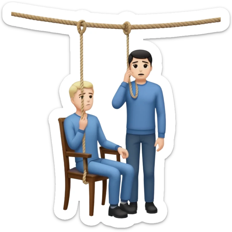 A man standing in the chair and looking at the hanging rope thinking to suicide  sticker