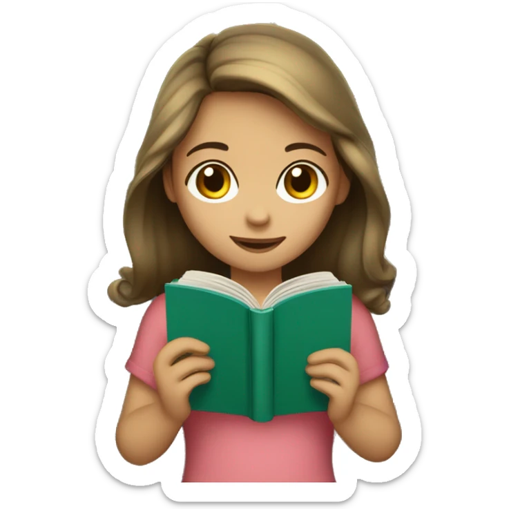 A girl of about 18 with dark blond hair and brown eyes learns by reading books sticker