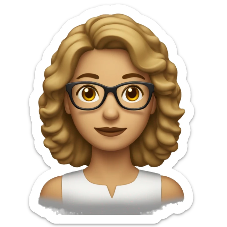 mujer de 40 años, pelo ondulado castaño claro por los hombros y con gafas  sticker