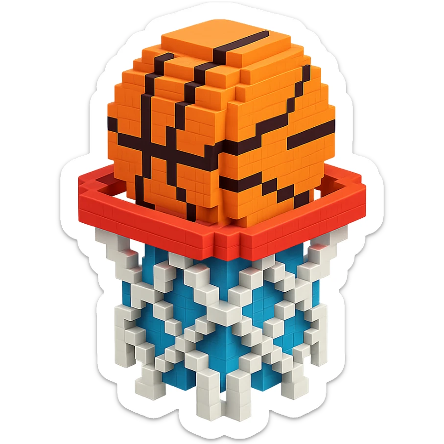 Voxel-style basketball in a net, no background, variation 4. sticker