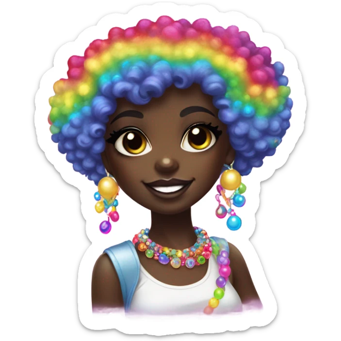 Lisa frank dark skin girl with rainbow Afro with pearls sticker