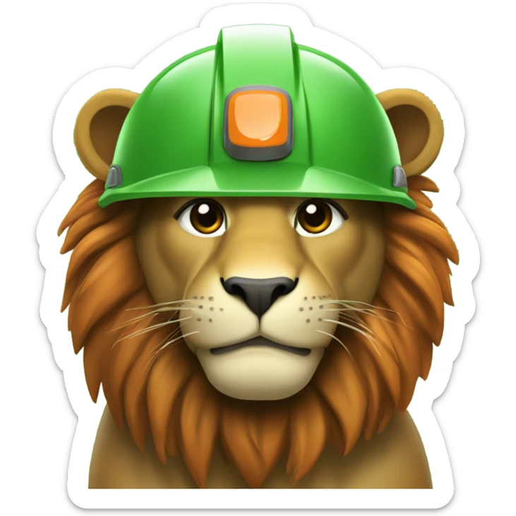 Head of a Lion wearing safety helmet as call center in green and orange theme sticker