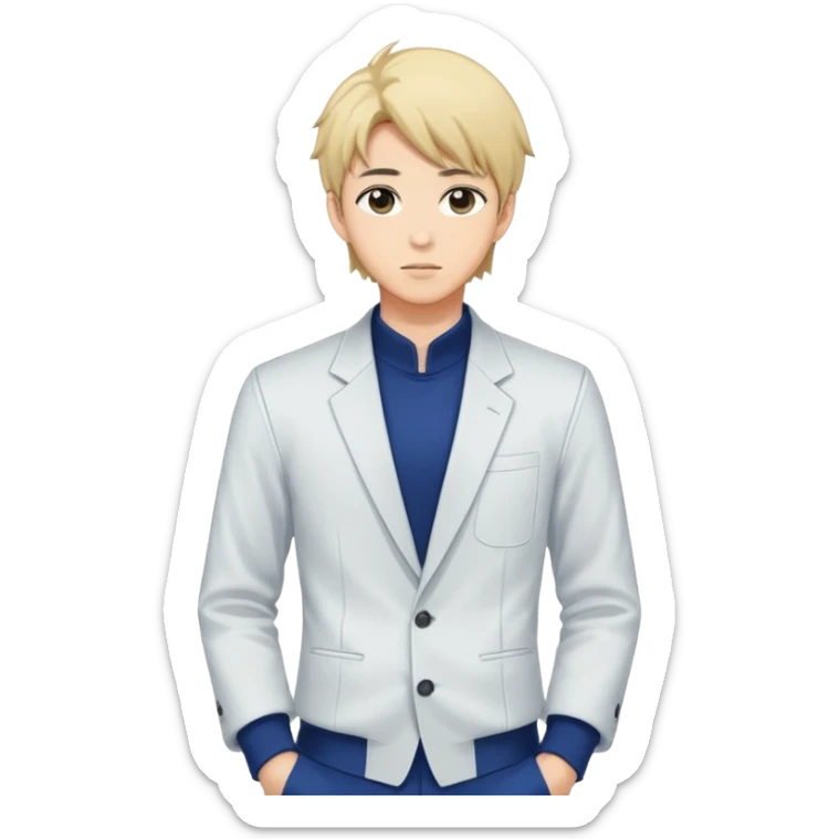Japanese anime illustration, full body male character .
Clean thin lineart, professional manhwa style, modern BL illustration. sticker