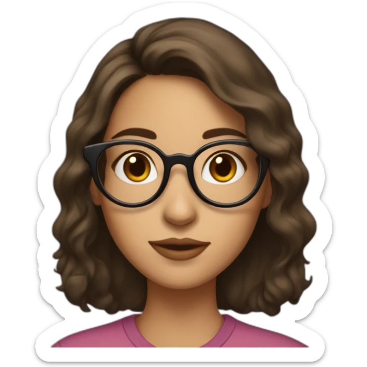 brunette girl with medium hair growth wearing glasses and a large spot on her nose sticker