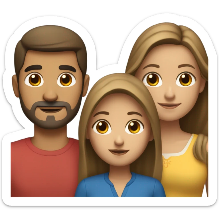 Puerto rican beard short brown hair  with blond long hair woman and brown long hair girl Family  sticker
