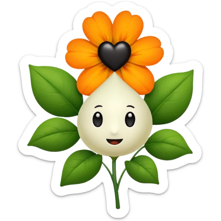 Green stem, white bud with black cartoony face: ;p. And six heart shaped yellowish orange petals sticker