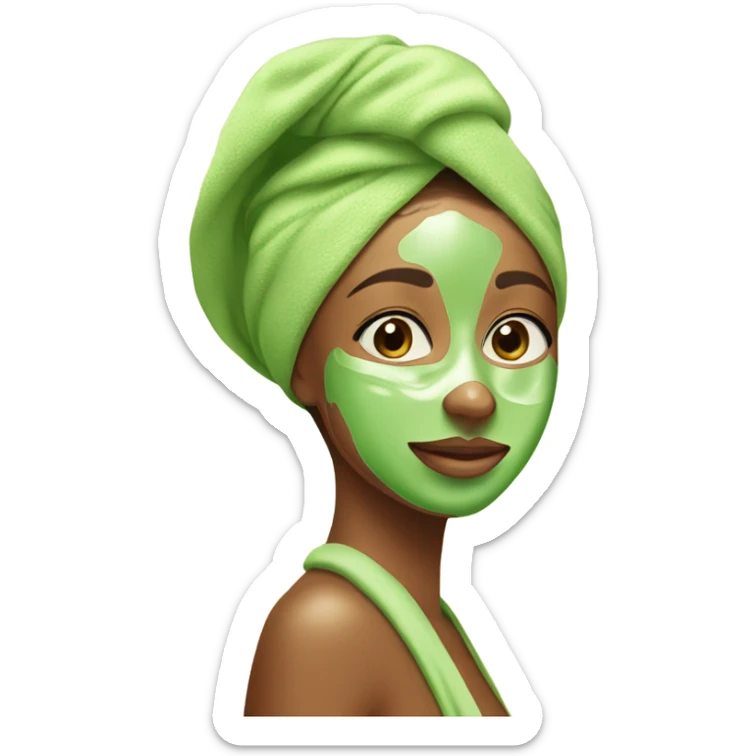 Tan Girl with towel on her head and green skincare mask on sticker